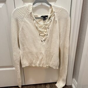 Forever 21 Cream Lace-Up Sweater